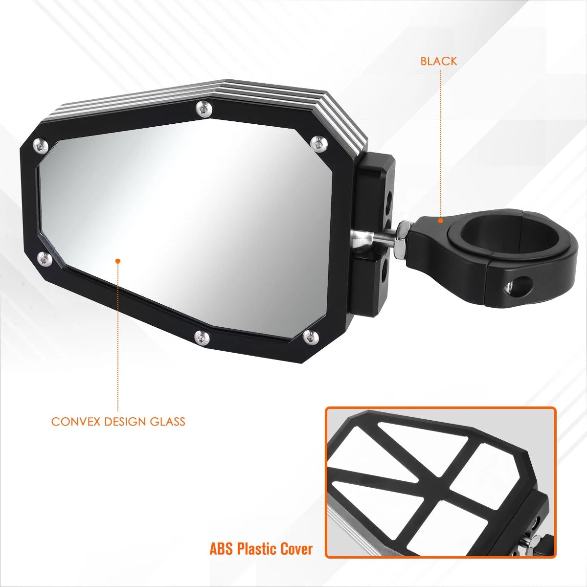 Universal UTV Side Mirrors for Roll Cage Bar Mount (Fits Most Models)