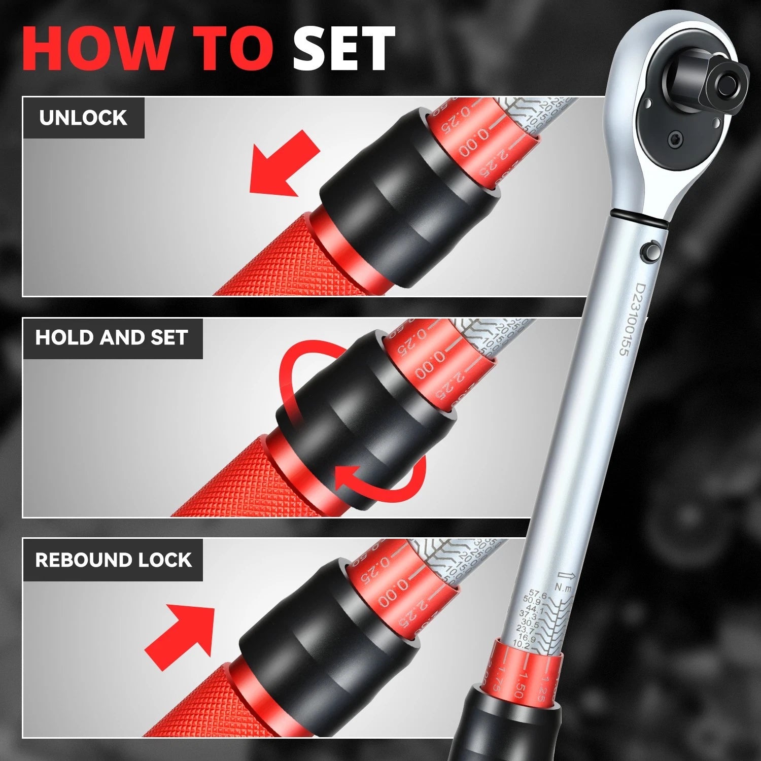 Adjustable Click Torque Wrench 5-45 In-Lb for Mechanic (1/2")