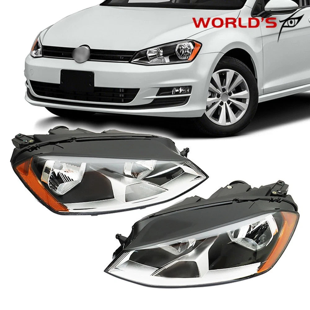 Set of 2 Halogen Headlights for Volkswagen Golf MK7 (2015–2017) Black