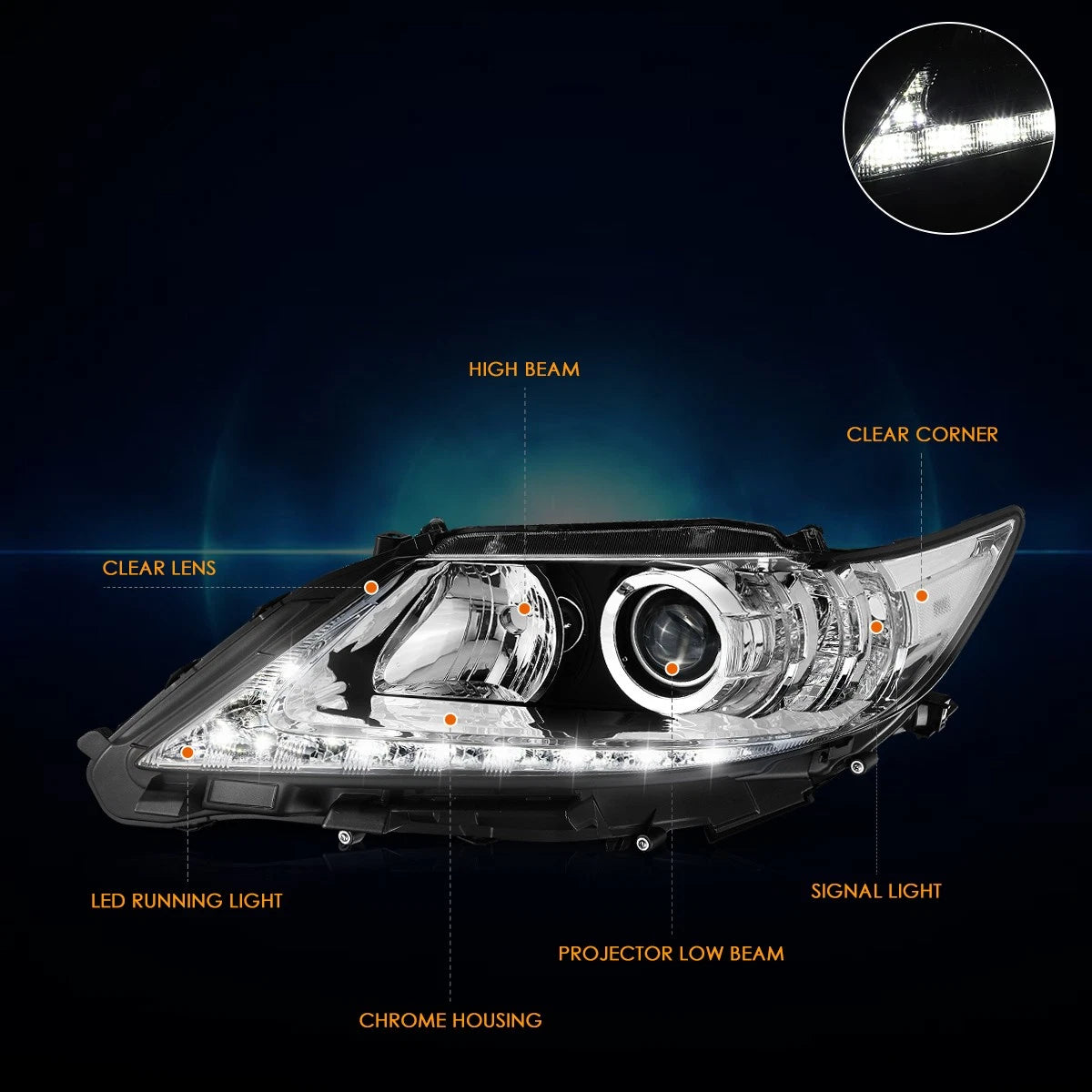 OE Style LED DRL Projector Headlights for Lexus ES300h/ES350 (2013–2015)