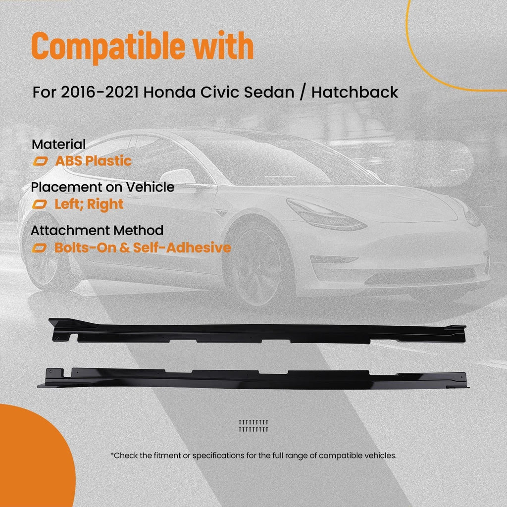 Side Skirt Body Extension Panel Kit for Honda Civic (2016–2021) Gloss Black ABS
