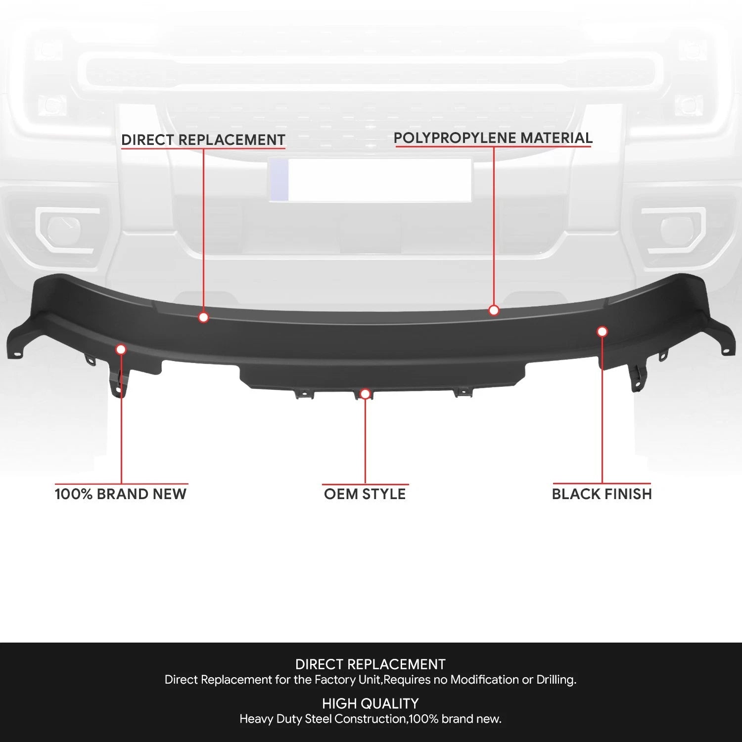 Black Valance Bolt-On Front Bumper Lower Air Deflector for Ford Ranger (2019–2023)