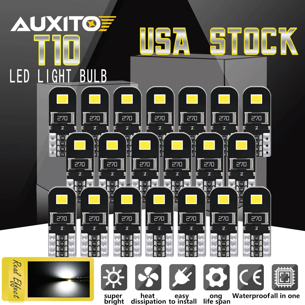 Set of 20 LED T10 W5W 194 168 Interior License Bulbs for Cars