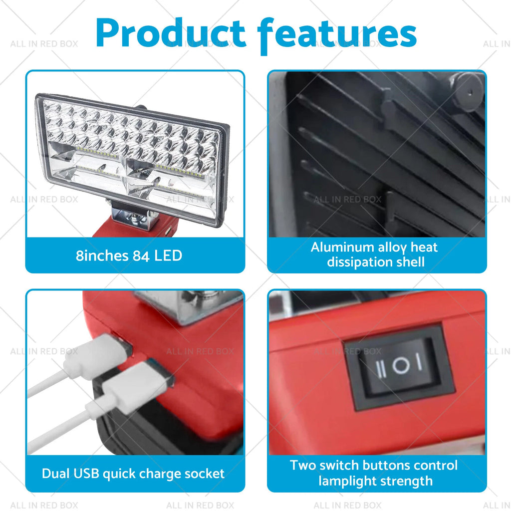 8in LED Work Light Torch for Milwaukee 18V Li-ion Battery (Compatible)