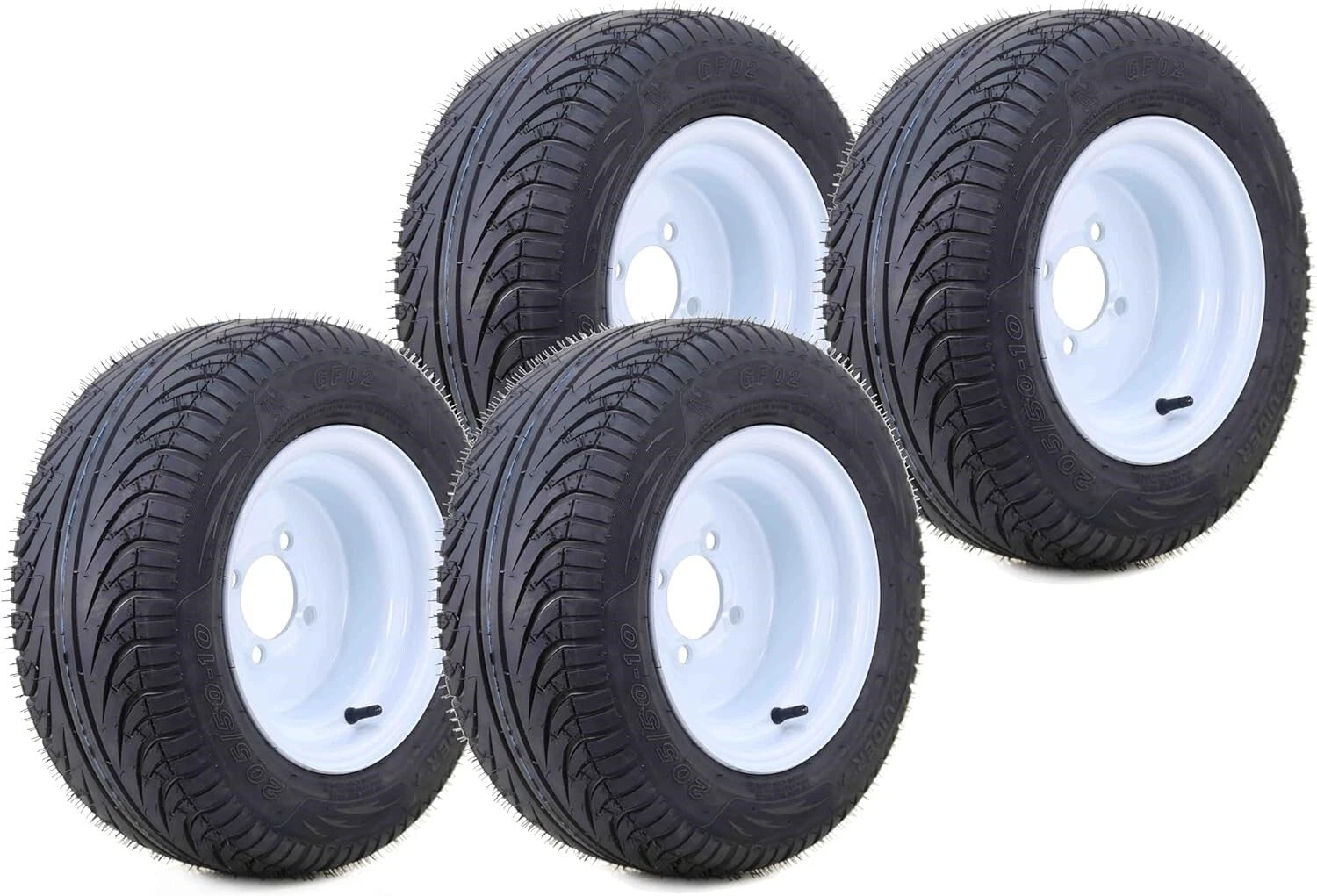 Set of 4 Libra 205/50-10 Golf Cart Tire Rims 4 Lugs 4" PCD White - 14037