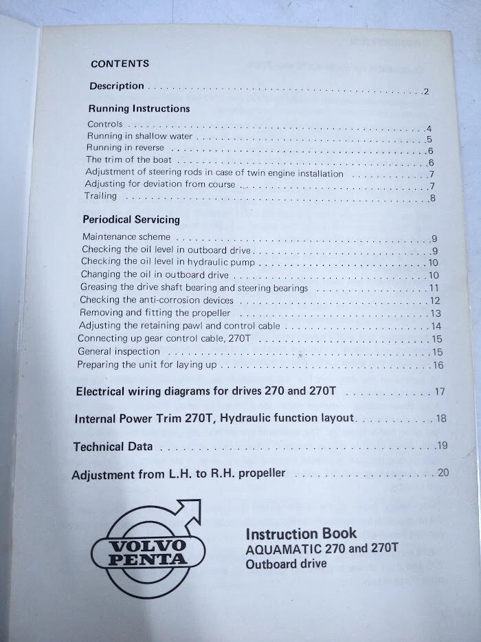 Instruction Book for Volvo Penta 2515 Aquamatic Outboard Drive