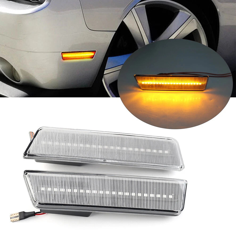 Clear Shell Yellow Front Side Marker Lights for Dodge Challenger Charger (2015–2023)