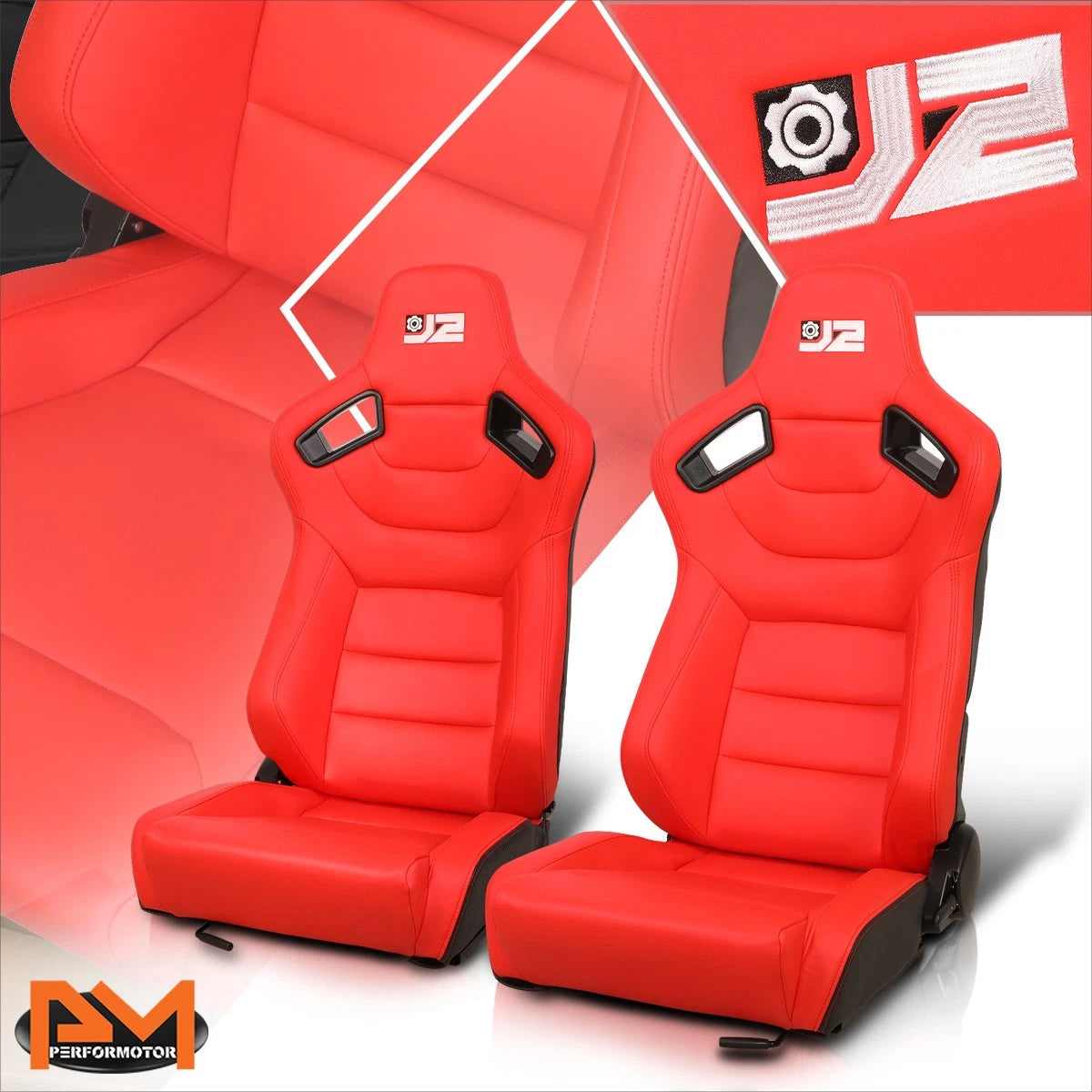 Pair of Reclinable Racing Bucket Seats for Universal Fit (38"H X 21"W X 23"D)