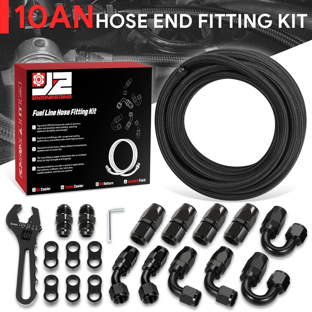 J2 10AN Stainless Steel Braided Fuel Line Tube Oil Hose Kit 25FT
