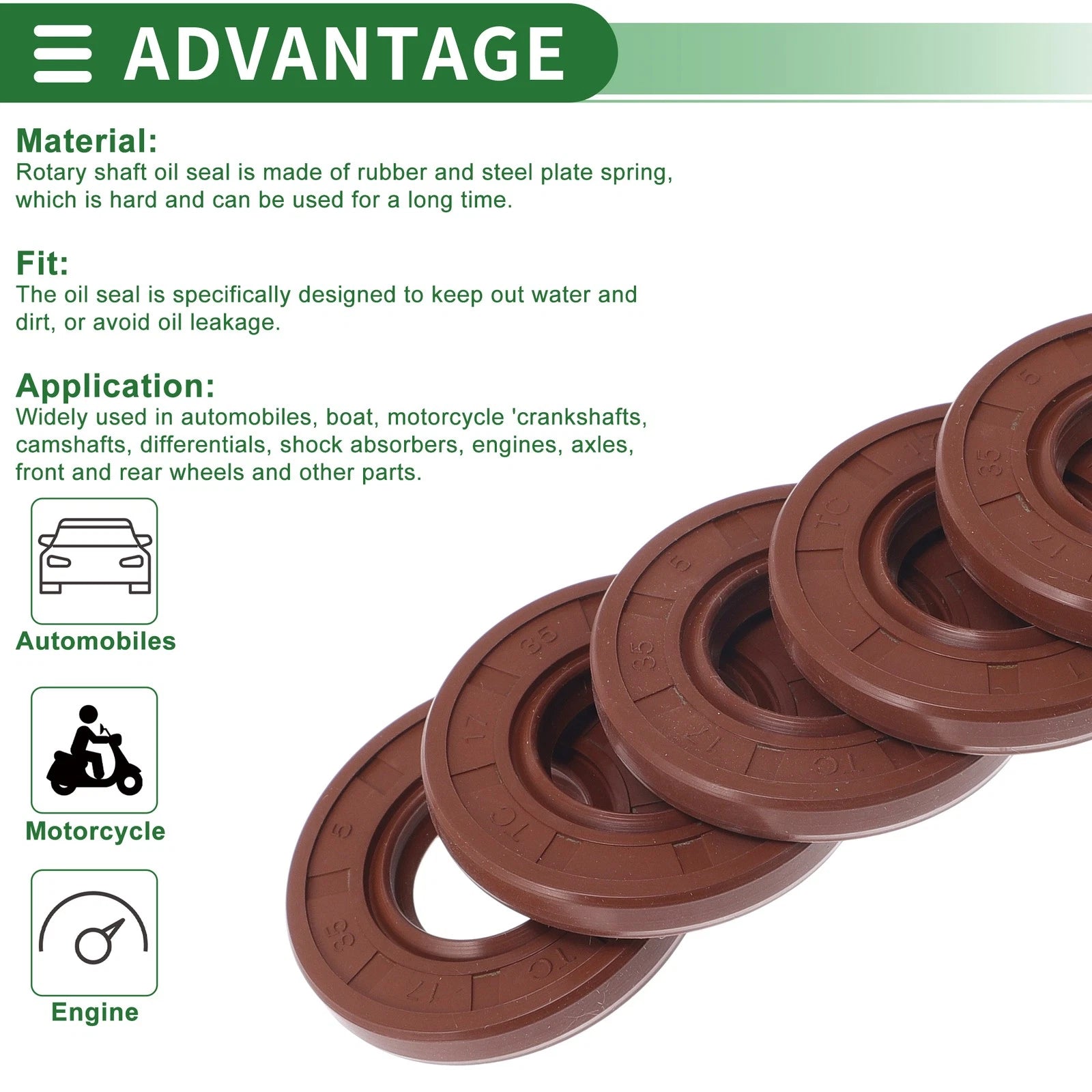Set of 5 Oil Seal Rotary Shaft Seal FKM Rubber 17x35x5mm
