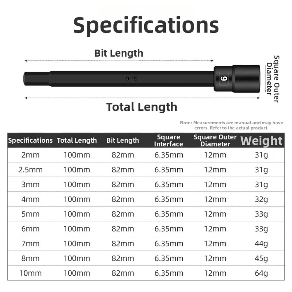 1/4 Inch Hex Socket Set with 100mm Magnetic Extension Tool