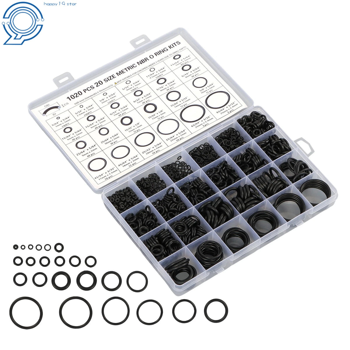 Nitrile Rubber O-Ring Assortment (1020 Pieces)