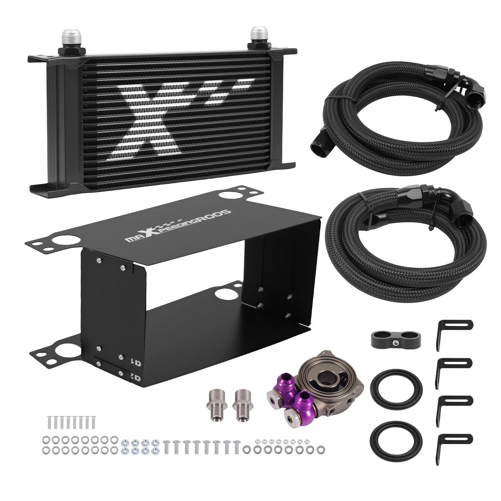 19 Row Transmission Oil Cooler for Universal Applications (Aluminum, Black)