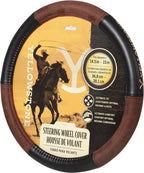 Plasticolor Steering Wheel Cover for - Yellowstone Logo Suede Leather Brown and Black