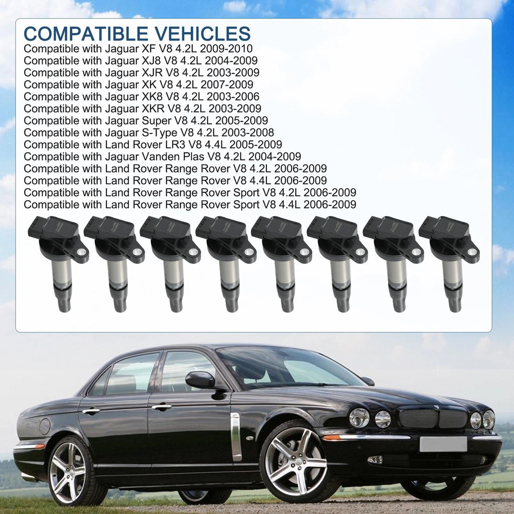 Set of 8 Ignition Coils & Iridium Spark Plugs for Land Rover Range Rover Sport (2006–2009)