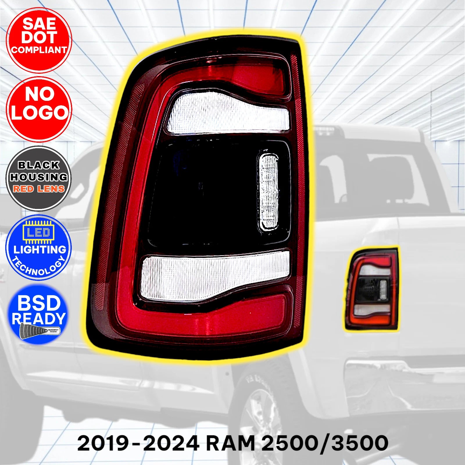 Black LED Tail Light for Ram 2500 3500 (2019–2024) - Left Driver Side
