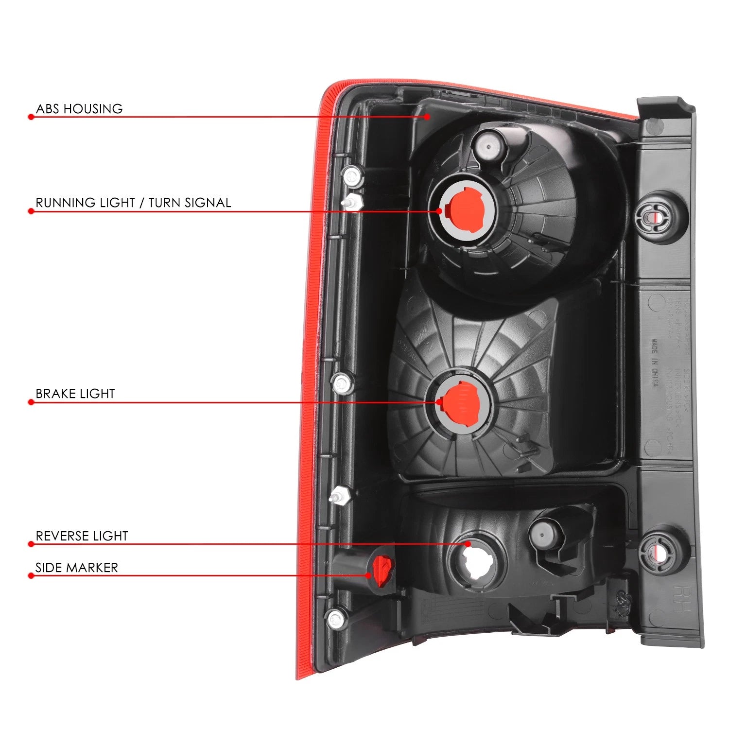 Chrome Housing Red Lens Tail Light for Honda Pilot (2009–2015)