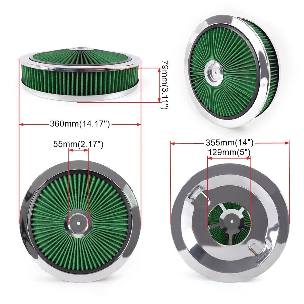 High Flow Air Cleaner with Chrome Lid for SBC BBC (14"x3")