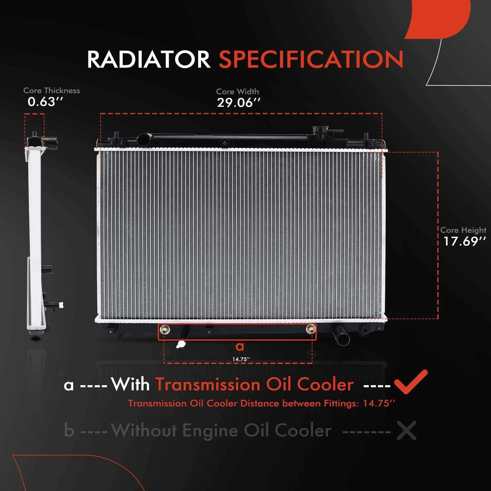 Radiator with Transmission Oil Cooler for Toyota Highlander (2001–2007)