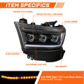 LED DRL Projector Sequential Signal Headlights for Ram 1500 (2019–2024)