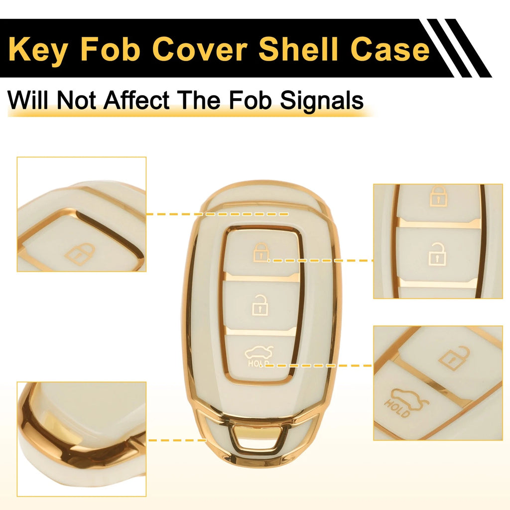 White Gold Edge Car Key Case for Hyundai i10 (2010–2023) - 3 Buttons