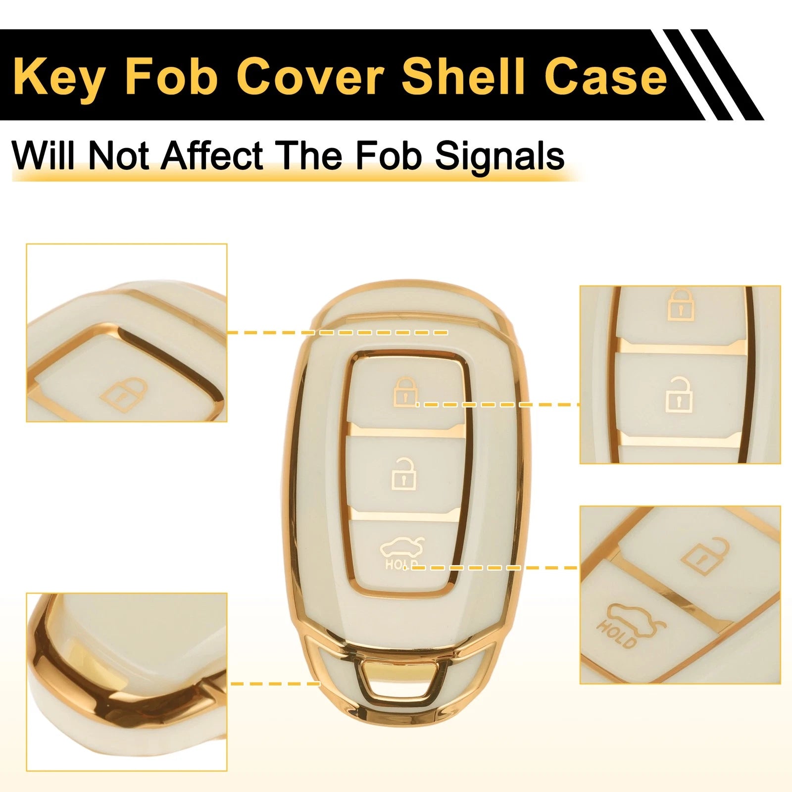 White Gold Edge Car Key Case for Hyundai i10 (2010–2023) - 3 Buttons