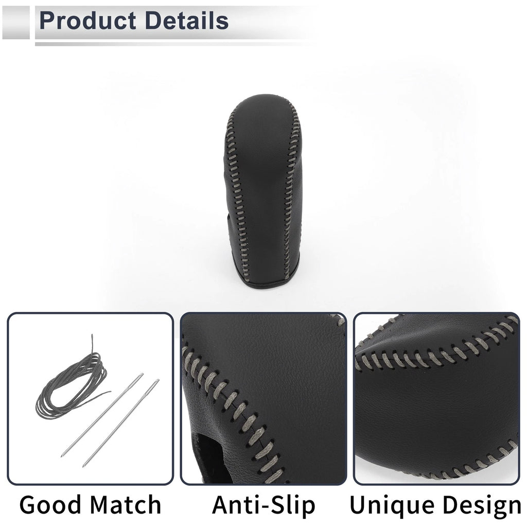 Gear Shift Knob Cover for Nissan Tiida (2004–2012) Black Grey Faux Leather