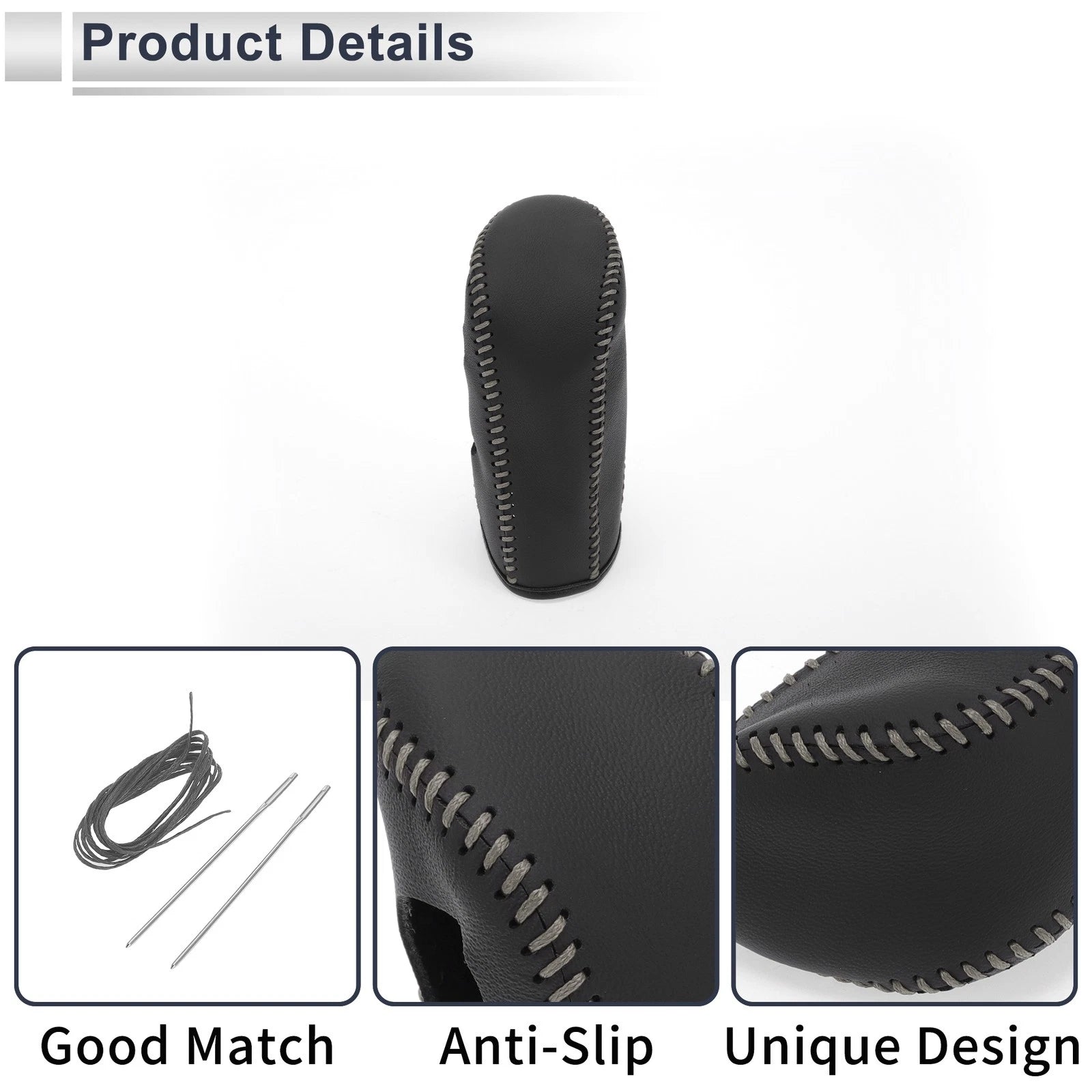Gear Shift Knob Cover for Nissan Tiida (2004–2012) Black Grey Faux Leather