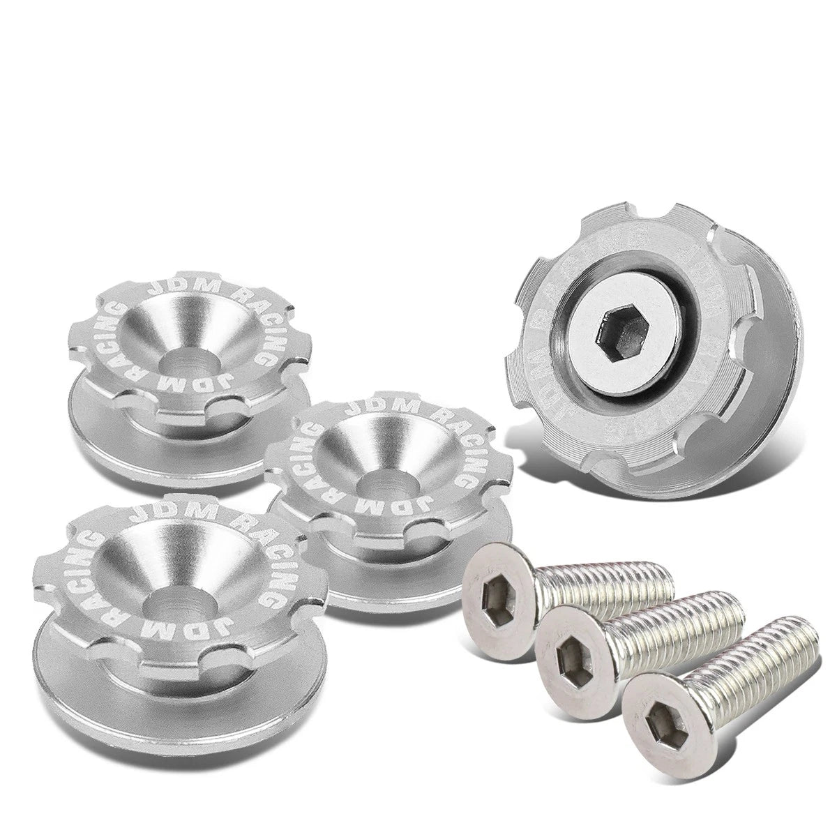 Set of 4 Aluminum Silver Bumper Quick Release Fasteners for Gear Lid