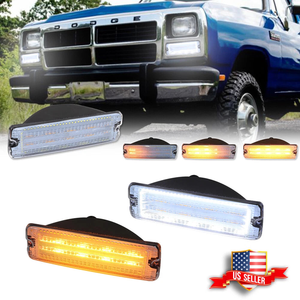 Clear Switchback LED DRL Turn Signal Lights for Dodge D150 D250 W150 W250 (1991–1993)