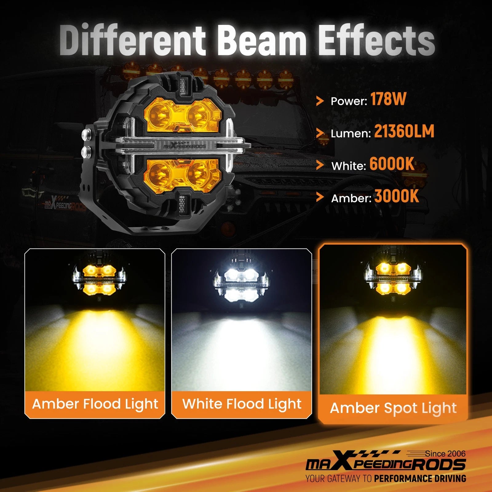 2X LED Driving Light Pods for Off Road Vehicles (IP68, 178W)