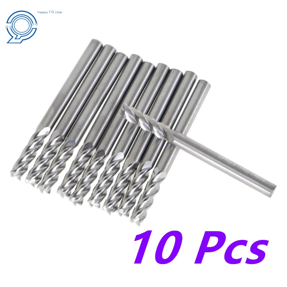 Set of 10 Carbide Square End Mills for Various Applications (1/8" Diameter)