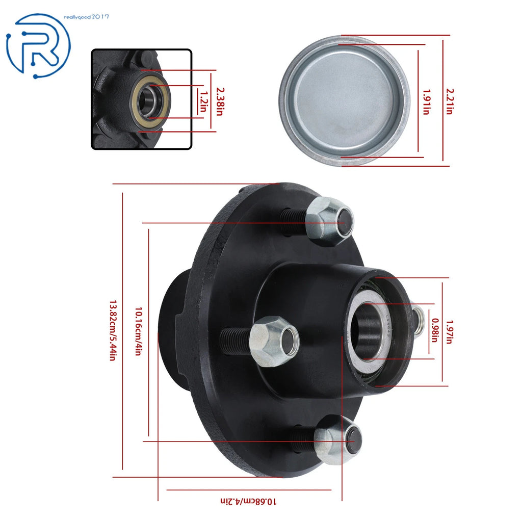 Set of 4 Pre-Assembled Hub Kits for Boat Trailer (2000 lbs, 1" Spindle)
