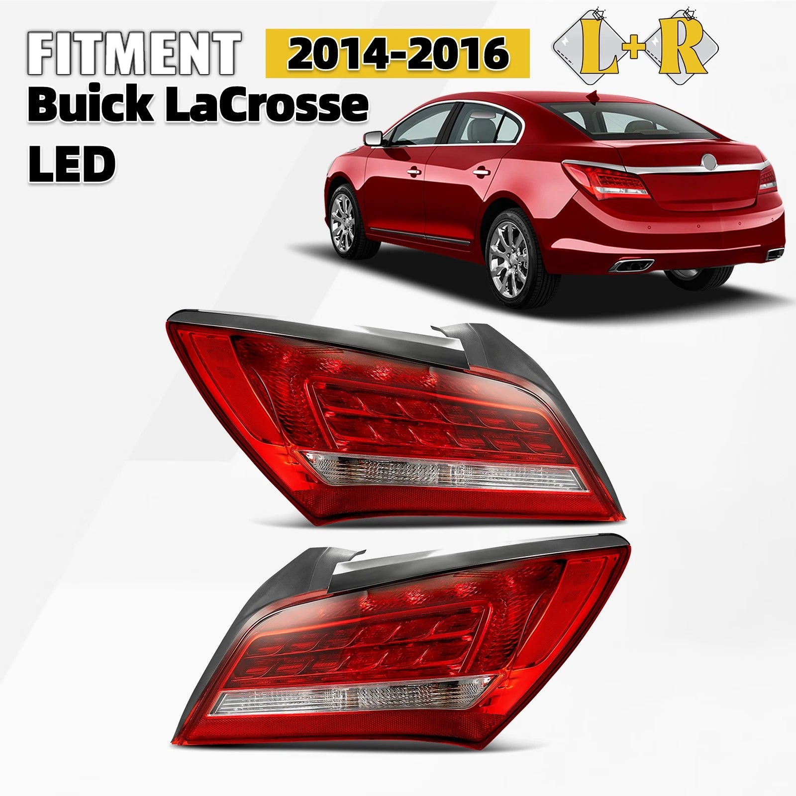 LED Tail Light Pair for Buick LaCrosse (2014–2016) RH & LH, Includes Bulbs