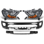 Black Amber Headlights Bumper with Fog Light Hole for Ford Ranger (2019–2023)