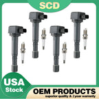 Set of 4 Ignition Coils & Platinum Spark Plugs for Honda Civic Pilot