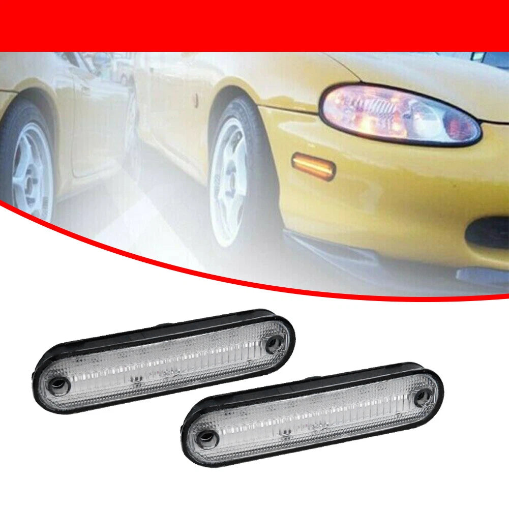 2X Clear Lens Amber LED Front Side Marker Lights for Mazda MX-5 Miata (1990–2005)