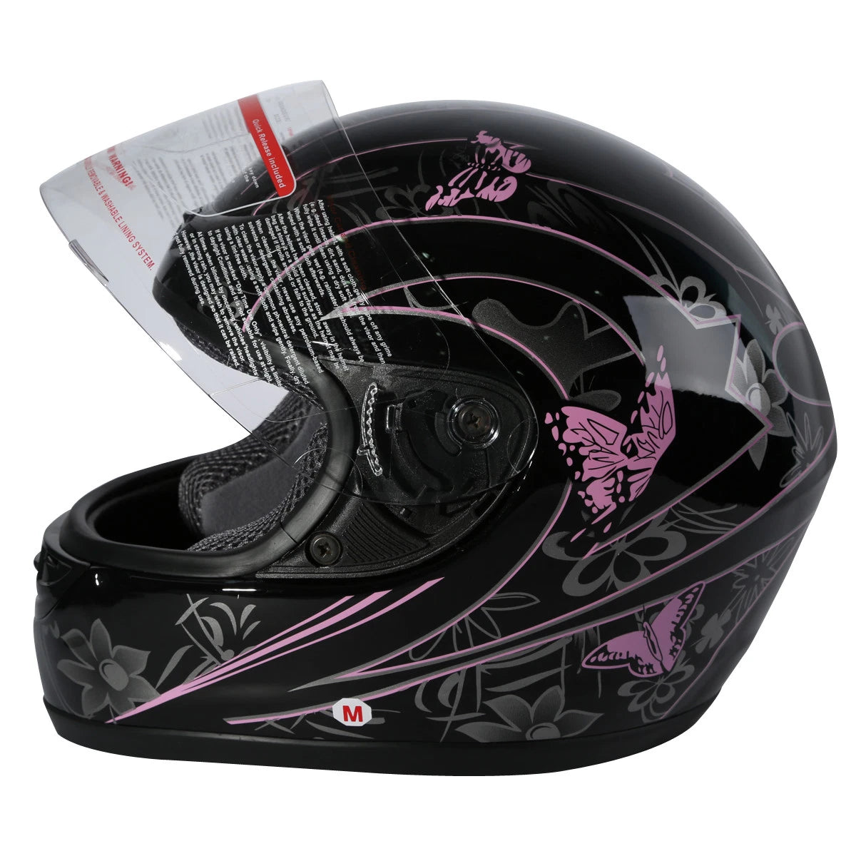 Full Face Motorcycle Helmet for DOT Adult (S, M, L, XL, XXL) - Pink Black Butterfly