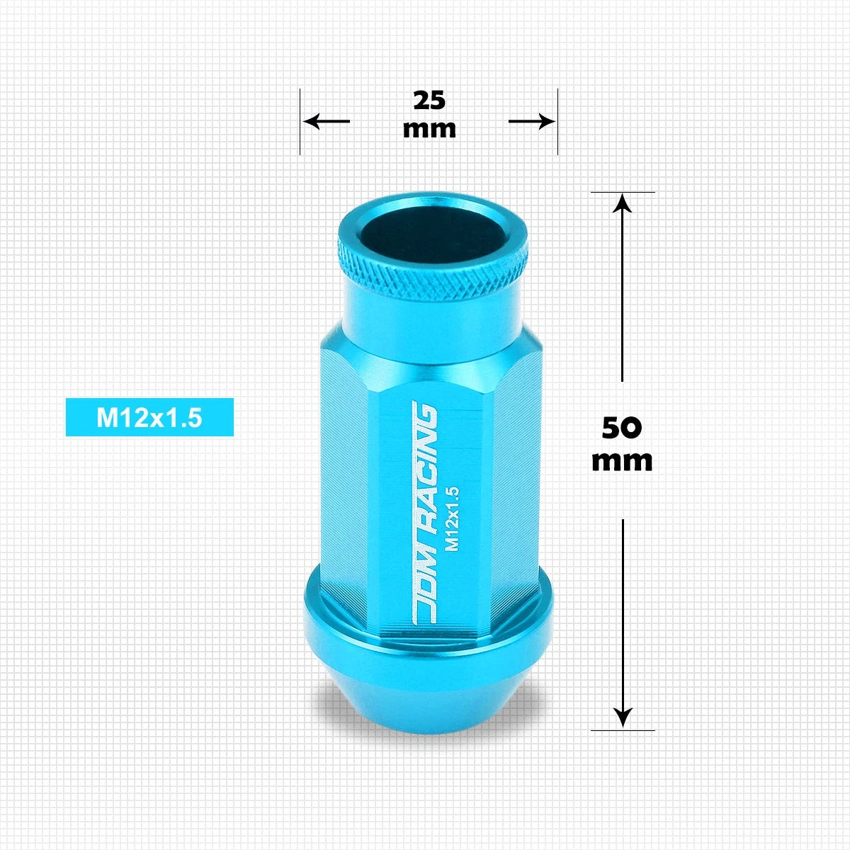 20Pc M12X1.5 Sky Blue JDM Open-End Acorn Wheel Lug Nuts + Extension 25mmx50mm