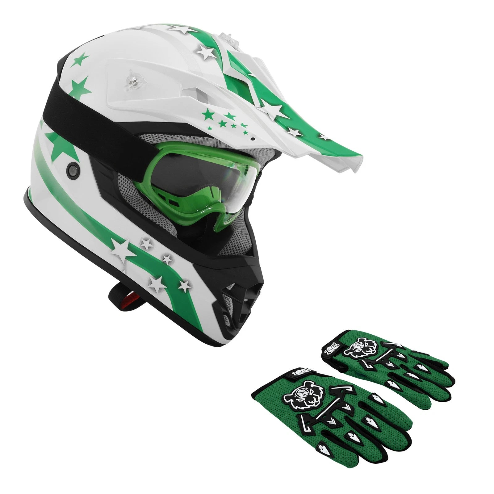 Youth ATV Helmet Goggles Gloves Set for Kids Off Road Motorcycle (DOT)