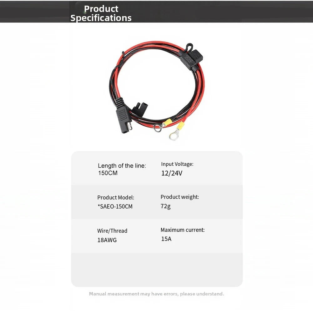 DC Power Cable with Fuse Protection for Cars RVs Boats (SAE Male/Female)