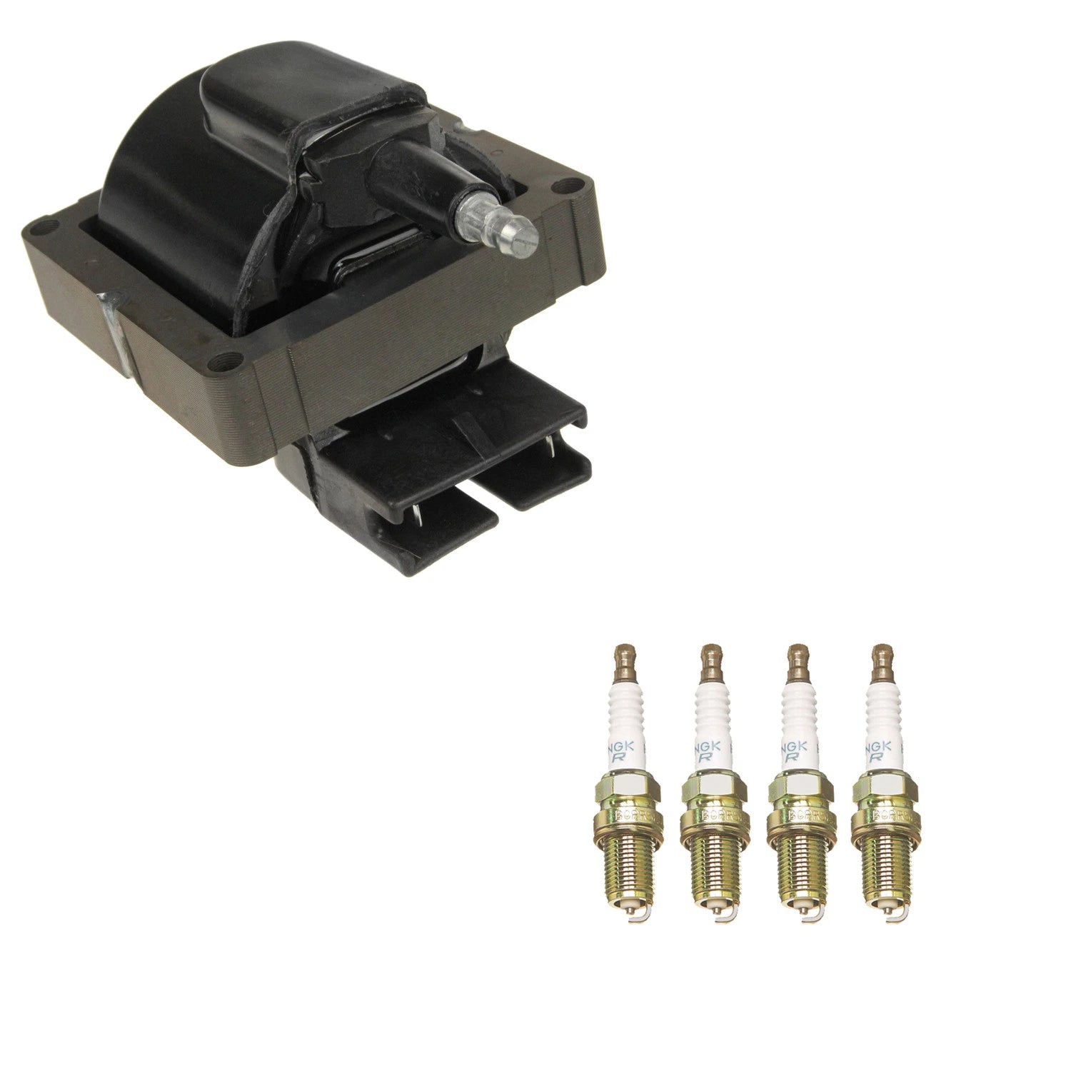 NGK HEI Ignition Coil & 4 Nickel Spark Plugs for Ford EXP Mercury LN7 (1982–1983)