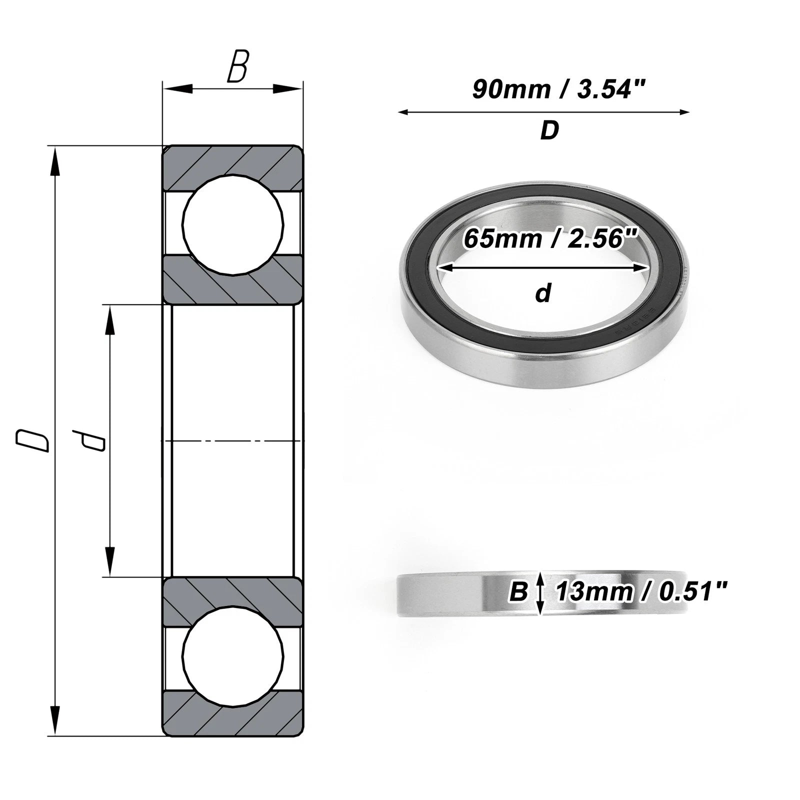 Deep Groove Ball Bearing 6913DDU for Scooter Skateboard (P0 65x90x13mm)