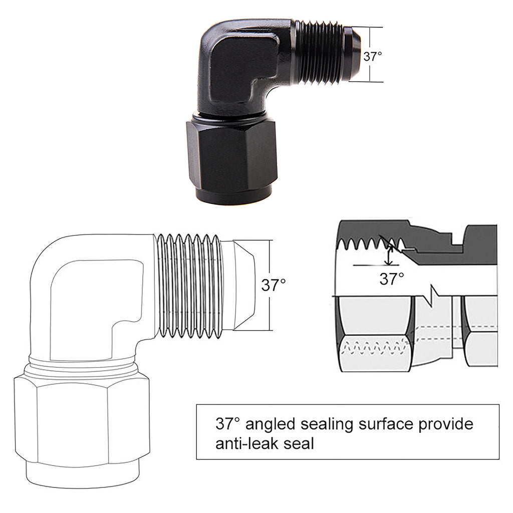 2x 6/8/10/12AN Female to Male Bulkhead Flare Adapter Swivel Hose Fitting 90°