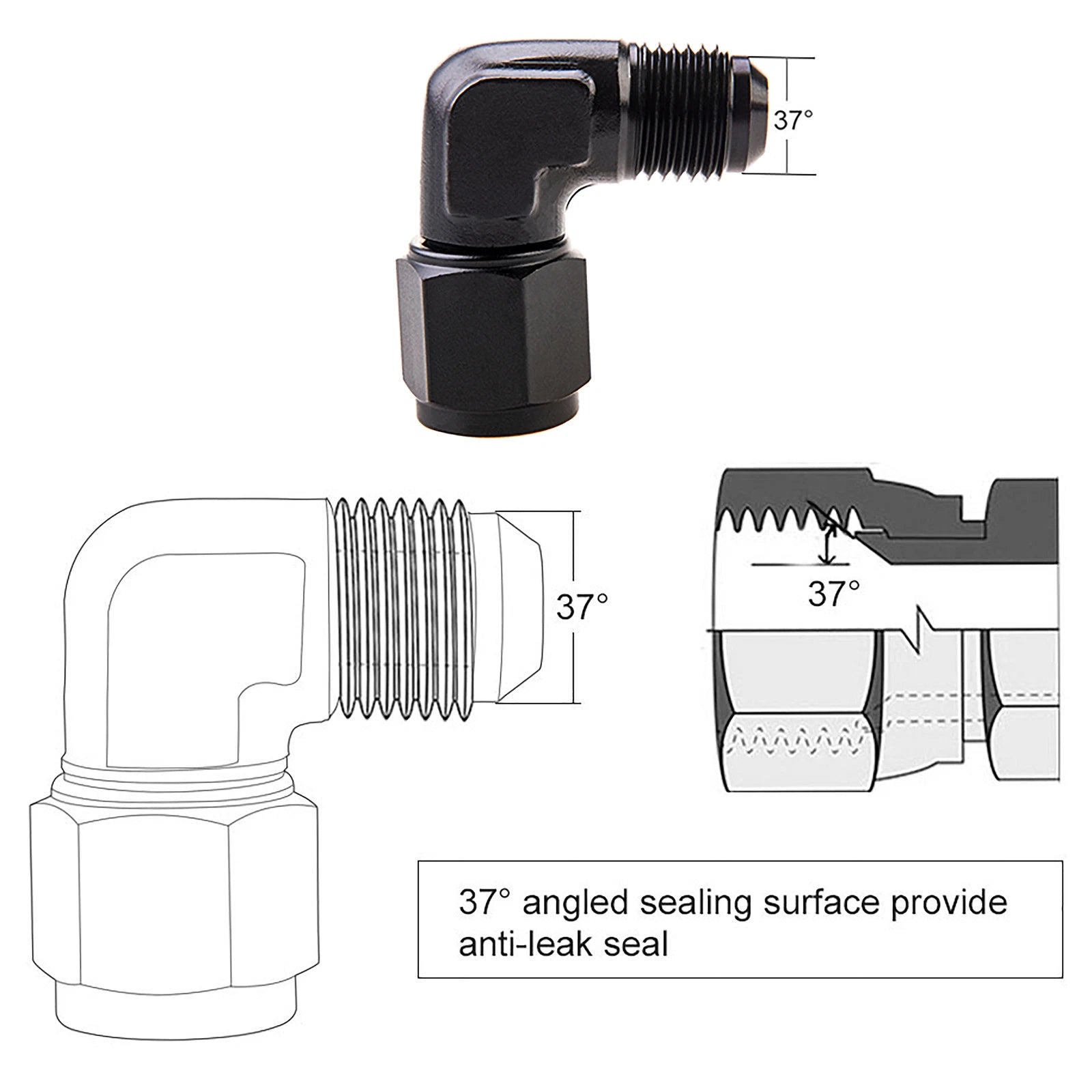 2x 6/8/10/12AN Female to Male Bulkhead Flare Adapter Swivel Hose Fitting 90°