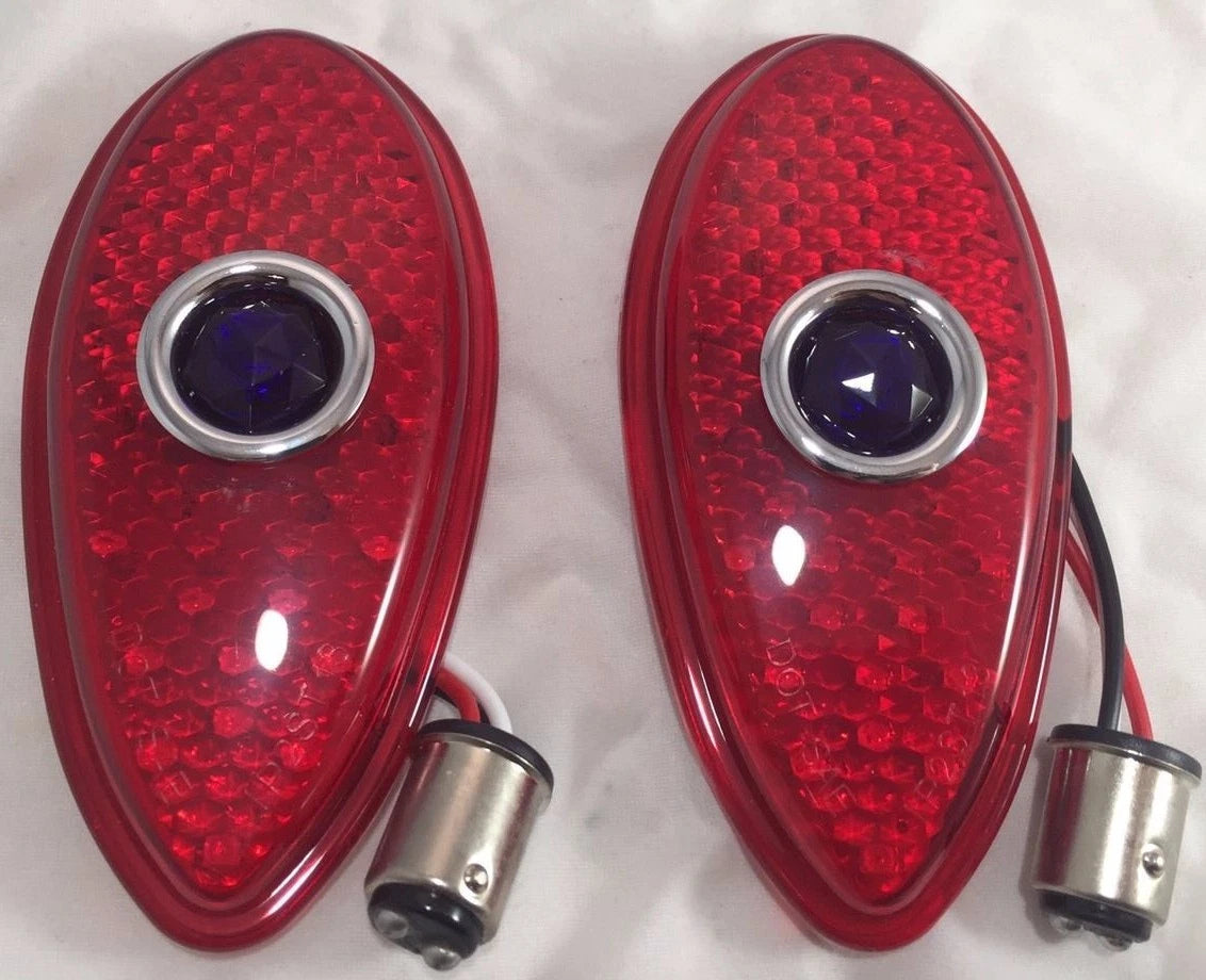 LED Tail Light Inserts Pair Blue Dot Tear Drop Lens for Ford (1938–1939)