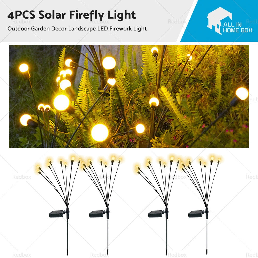 Set of 4 Solar Firefly LED Lights for Outdoor Garden Decor
