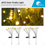 Set of 4 Solar Firefly LED Lights for Outdoor Garden Decor