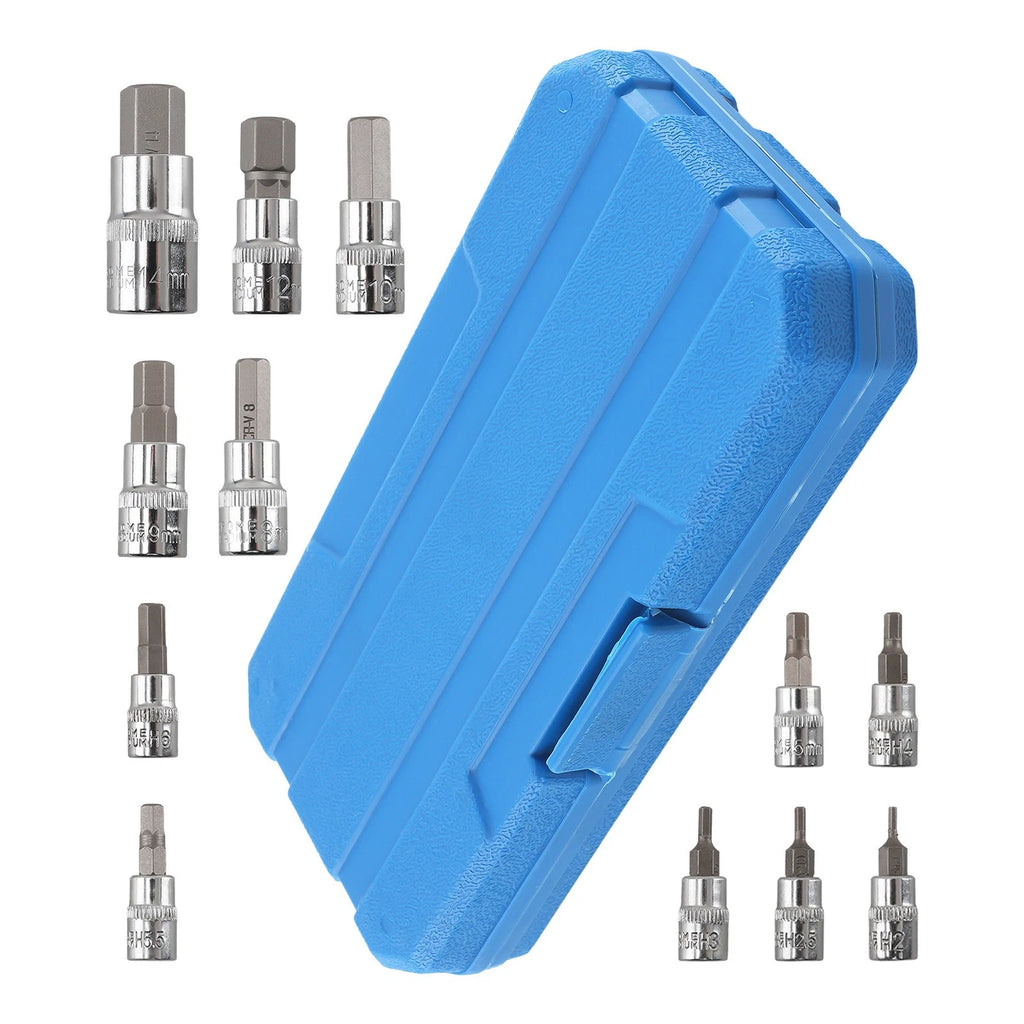 13Pc Hex Bit Socket Set for Metric Vehicles (1/4, 3/8, 1/2 Drive, 2mm-14mm)