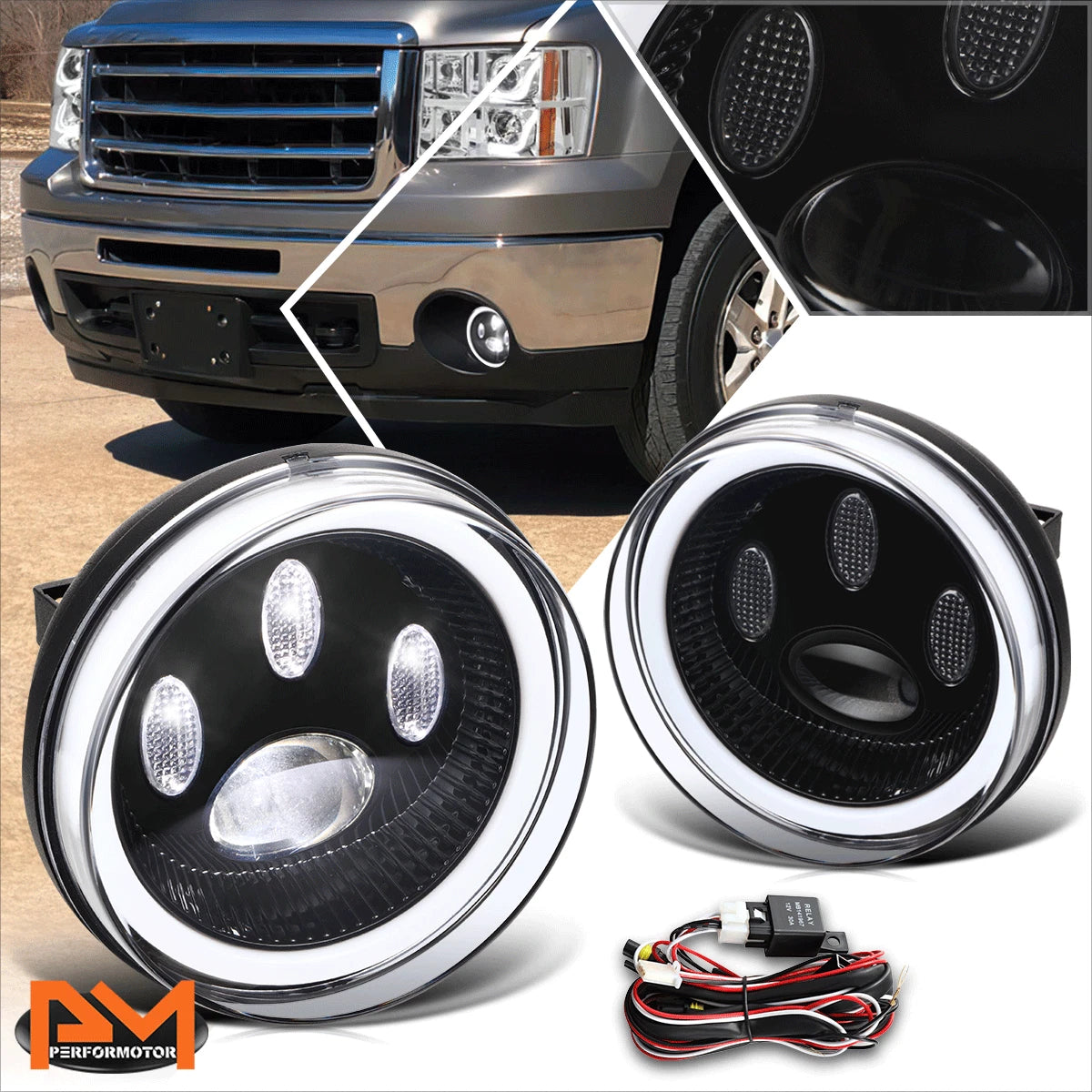 Clear Projector Lens LED Fog Lights for GMC Sierra 1500 2500HD 3500HD (2007–2014)
